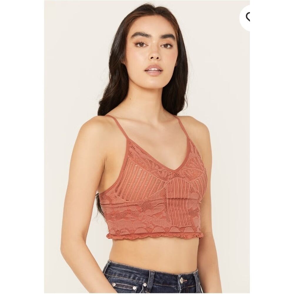 Fornia Seamless Floral Knit Tank Top Bra‎ Size M/L In Rust